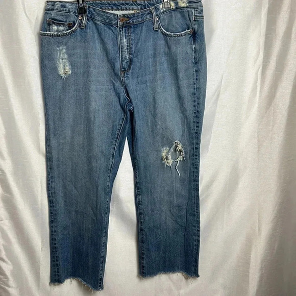 7 for all mankind woman sz 22 blue distressed cropped,floral embroidery,fray hem - Picture 10 of 15